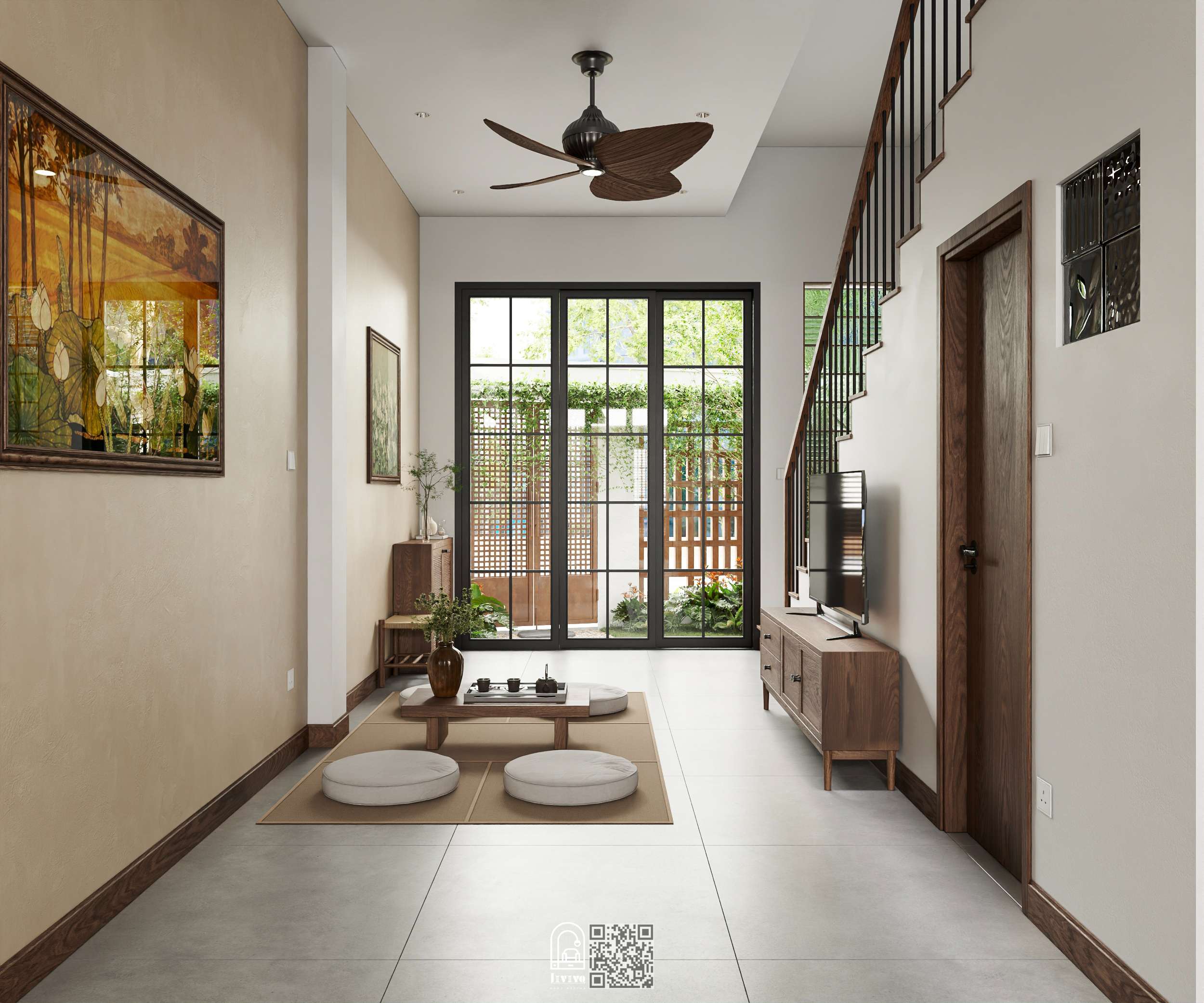 Thiet ke phong khach phong cach wabi-sabi